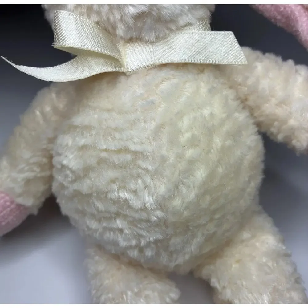 Wendy Bellissimo Love Bunny Plush Pink Cream 8” White Bow Stuffed Animal Rabbit